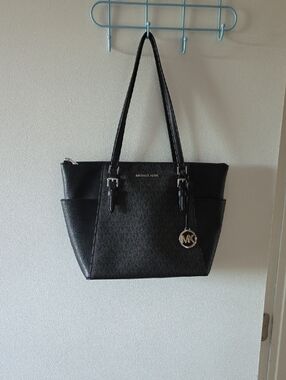 Michael Kors Black Logo Tote with MK Charm